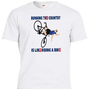 JOE BIDEN, RUNNING THE COUNTRY IS LIKE RIDING A BIKE, MENS WHITE TEE T-2001